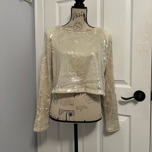 Dynamite Cream Sequin Crop Top